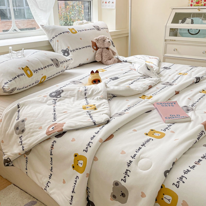 91家纺网 家纺一手货源 找家纺 沐慕 2024新款小清新加厚亲肤针织棉夏被 萌萌熊