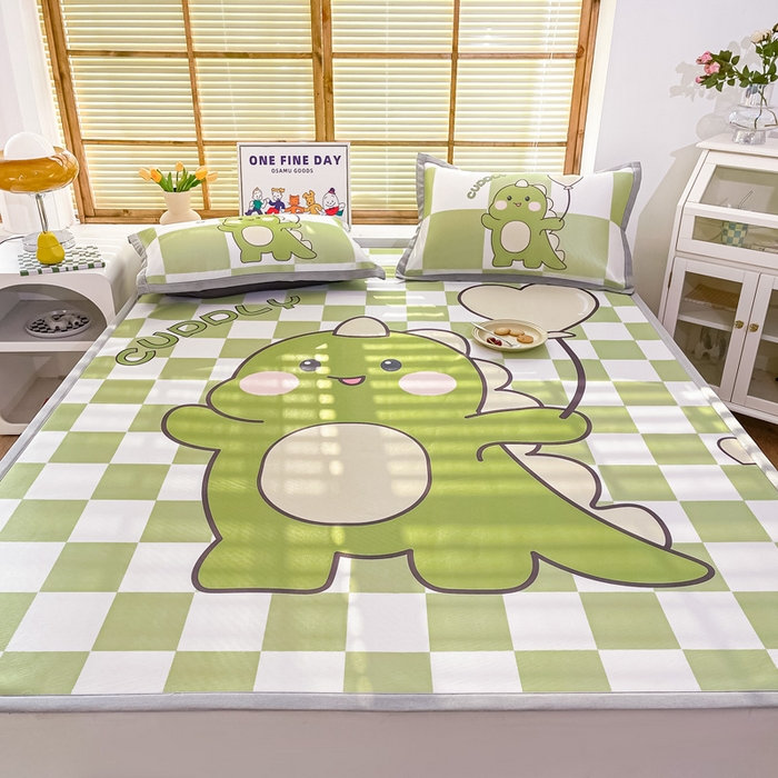 91家纺网 家纺一手货源 找家纺 栩裕纺织 2024新款数码印花1200D碳光牛奶冰丝席 格子恐龙