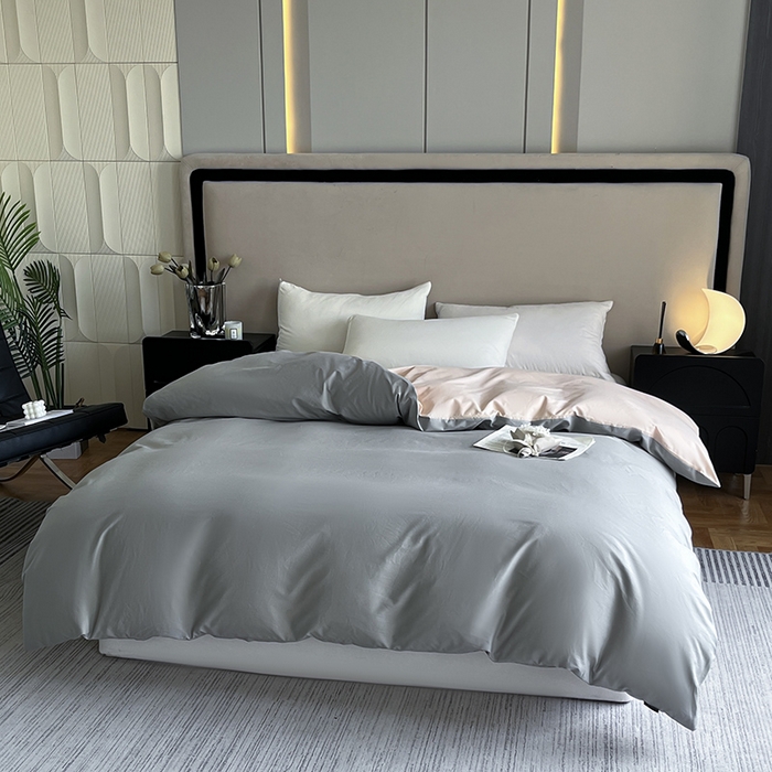 91家纺网 家纺一手货源 找家纺 澳梵2024新款60s全棉纯色单品被套 椰子灰-白桃粉