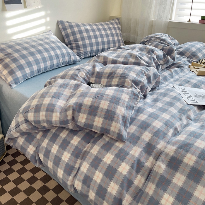 91家纺网 家纺一手货源 找家纺 大柏树 2025新款A类色织全棉水洗棉单品系列-四件套 简兮兰