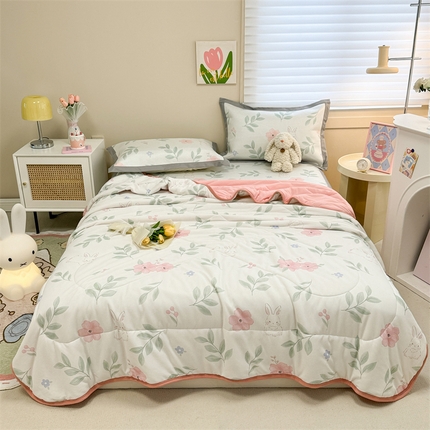 沐慕 2024新款小清新华夫格印花冰藤夏被四件套 华夫格-莫妮卡