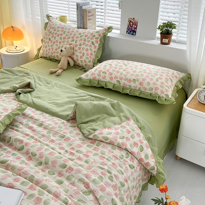 91家纺网 家纺一手货源 找家纺 富之航 2024新款时尚舒适泡泡棉夏被四件套樱花