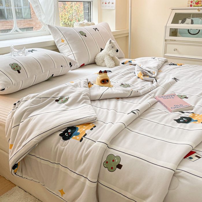 91家纺网 家纺一手货源 找家纺 沐慕 2024新款小清新加厚亲肤针织棉夏被 喵喵屋