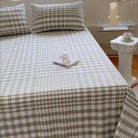 91家纺网 家纺一手货源 找家纺 金丝鸟 2024新款成人款A类全棉老粗布床单 绿小格