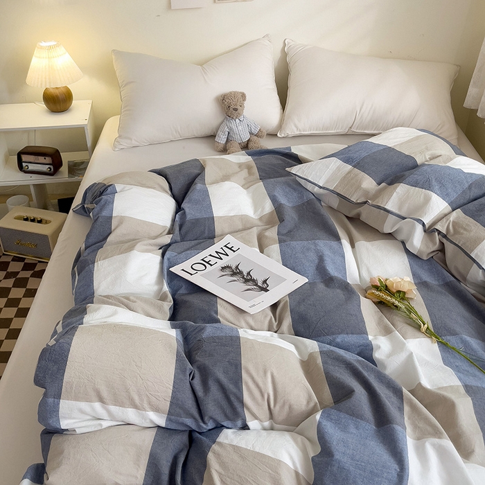 91家纺网 家纺一手货源 找家纺 大柏树 2025新款A类色织全棉水洗棉单品系列-单被套 蓝大格