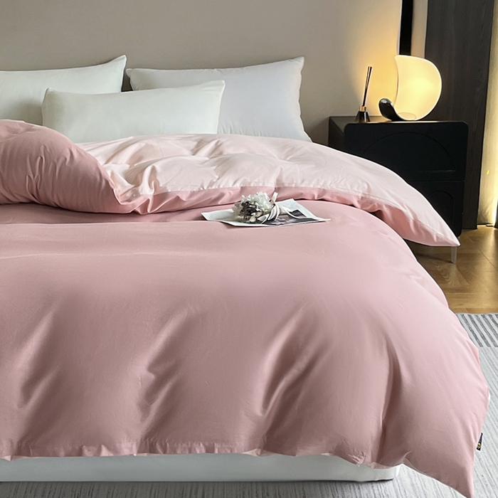 91家纺网 家纺一手货源 找家纺 澳梵2024新款60s全棉纯色单品被套 蜜豆粉-白桃粉