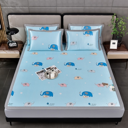 91家纺网 家纺一手货源 找家纺 小牛席业 2024新款加厚款碳光凉感冰丝席床笠款 可爱小象