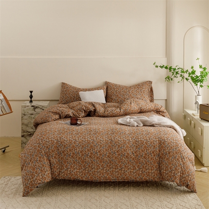 91家纺网 家纺一手货源 找家纺 瑞米家居 2024新款A类全棉针织棉四件套 芸莎-橘