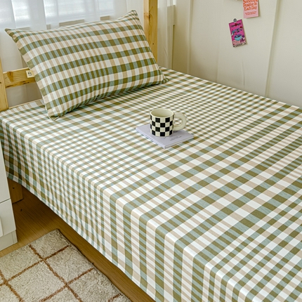 金丝鸟 2024新款学生款A类全棉老粗布床单 绿小格