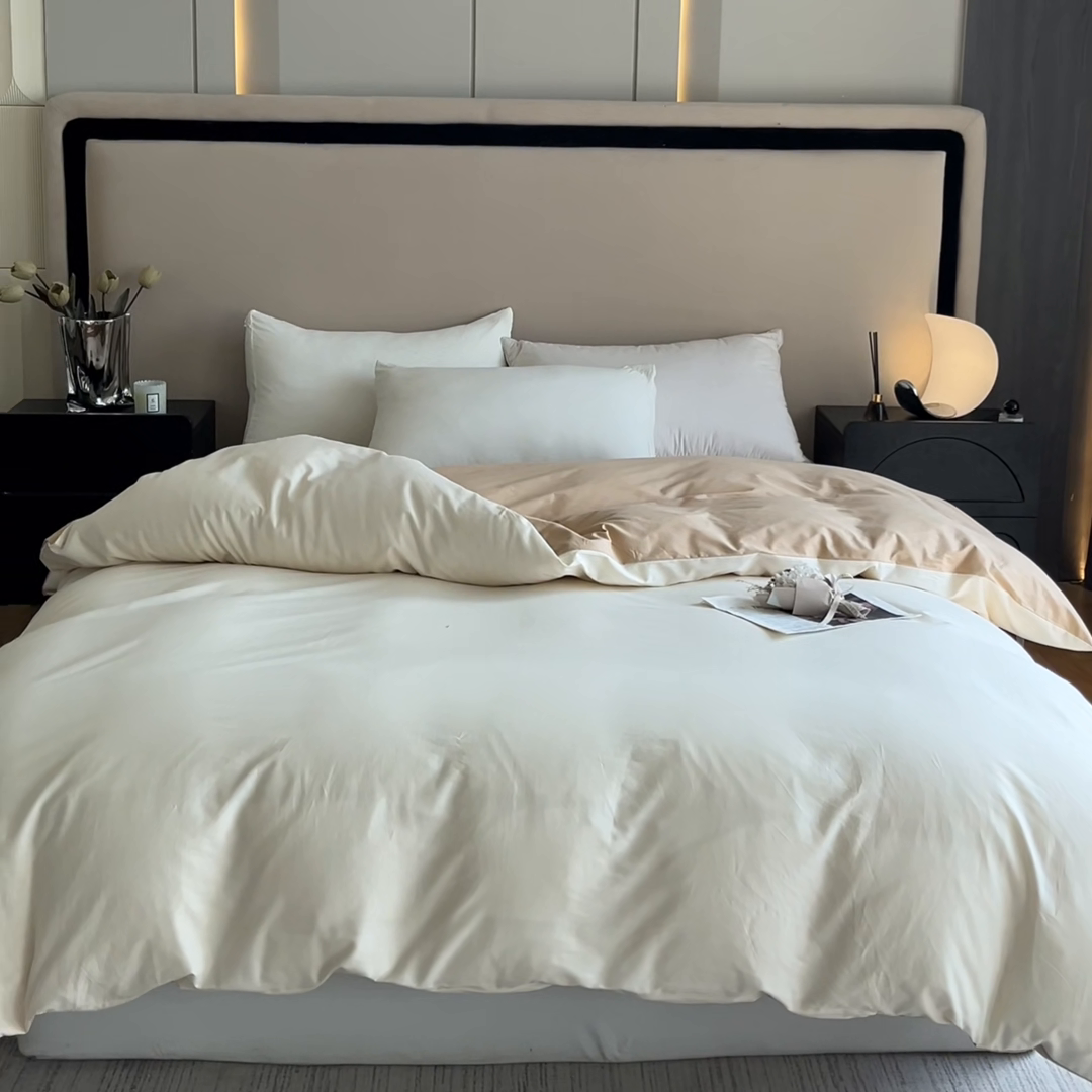 91家纺网 家纺一手货源 找家纺 澳梵2024新款60s全棉纯色单品被套 奶昔白-奇遇金