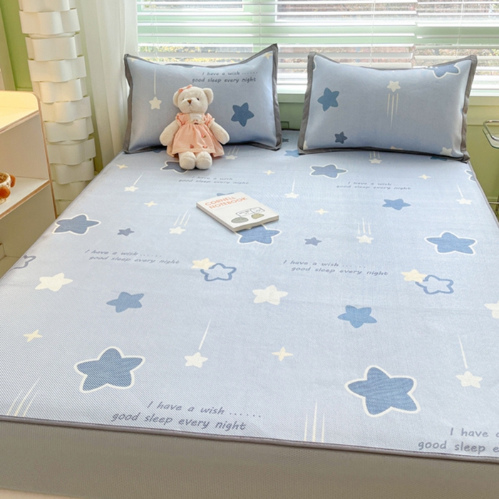 91家纺网 家纺一手货源 找家纺 沐慕 2024新款小清新印花冰藤床笠系列 床笠-星星点点