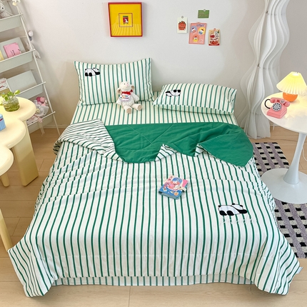 雅居纺家纺 2024新款全棉绣花夏被可配同款老粗布四件套 夏被-萌仔熊猫