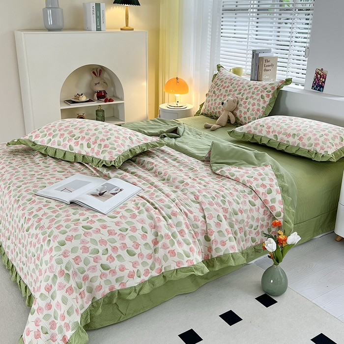 91家纺网 家纺一手货源 找家纺 富之航 2024新款时尚舒适泡泡棉夏被四件套樱花