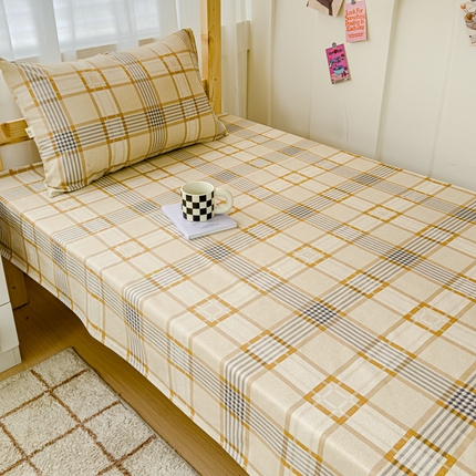 91家纺网 家纺一手货源 找家纺 金丝鸟 2024新款学生款A类全棉老粗布床单 咖小格