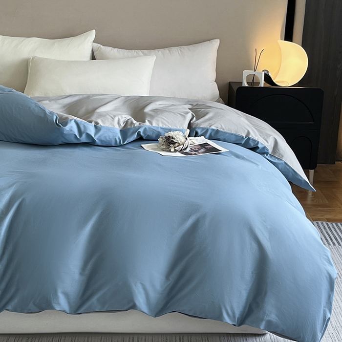 91家纺网 家纺一手货源 找家纺 澳梵2024新款60s全棉纯色单品被套 莱茵蓝-椰子灰