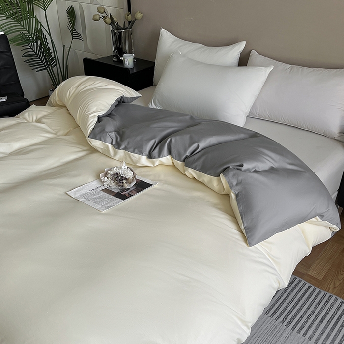 91家纺网 家纺一手货源 找家纺 澳梵2024新款60s全棉纯色单品被套 奶昔白-椰子灰