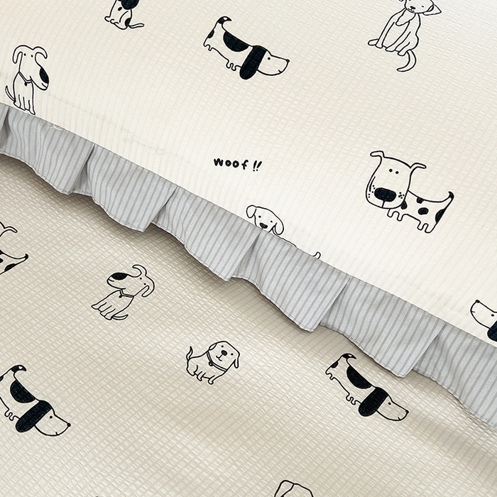 91家纺网 家纺一手货源 找家纺 富之航 2024新款时尚舒适泡泡棉夏被四件套班尼狗