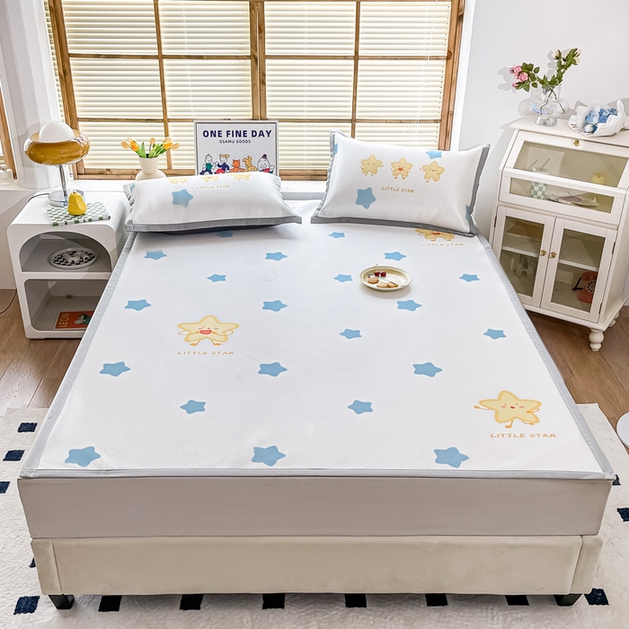 91家纺网 家纺一手货源 找家纺 栩裕纺织 2025款数码印花1200D碳光牛奶冰丝凉席 晚安啦