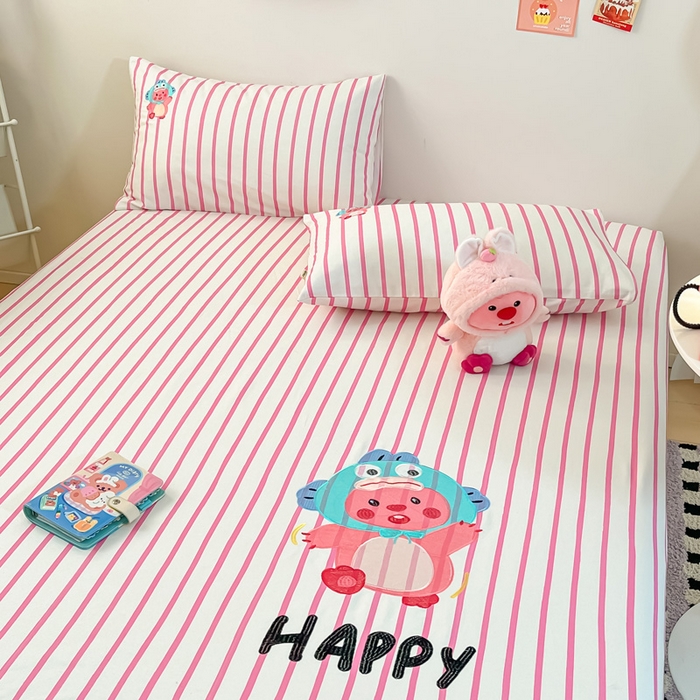 91家纺网 家纺一手货源 找家纺 雅居纺家纺 2024新款全棉绣花A类老粗布单品系列 老粗布-小海狸-粉