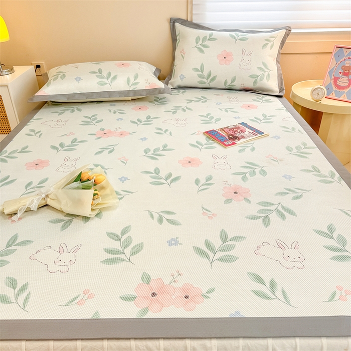 91家纺网 家纺一手货源 找家纺 沐慕 2024新款小清新印花冰藤席空调席系列 冰藤-莫妮卡