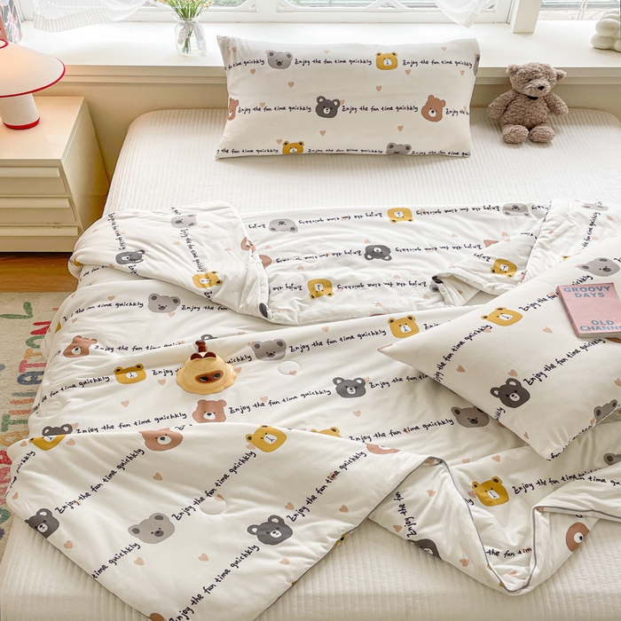 91家纺网 家纺一手货源 找家纺 沐慕 2024新款小清新加厚亲肤针织棉夏被 萌萌熊