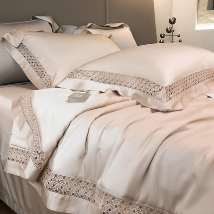 91家纺网 家纺一手货源 找家纺 （总）佳汐蓝家纺 新款60支莱赛尔天丝镂空花边丝悦系列夏被四件套