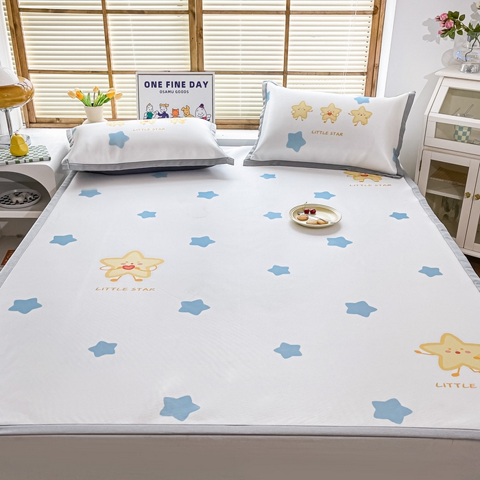 91家纺网 家纺一手货源 找家纺 栩裕纺织 2025款数码印花1200D碳光牛奶冰丝凉席 晚安啦