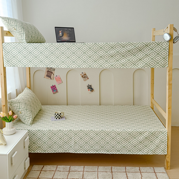 91家纺网 家纺一手货源 找家纺 金丝鸟 2024新款学生款A类全棉老粗布床单 围城 绿