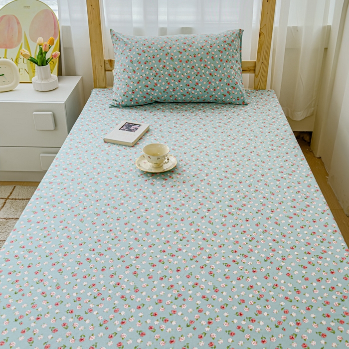 91家纺网 家纺一手货源 找家纺 金丝鸟 2024新款学生款A类全棉老粗布床单 小玫瑰