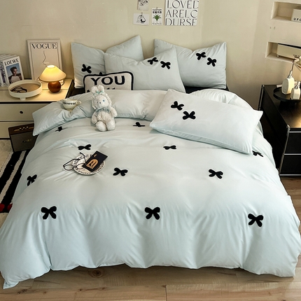 2024新款超柔云朵棉毛巾绣四件套 蝴蝶结-薄荷蓝