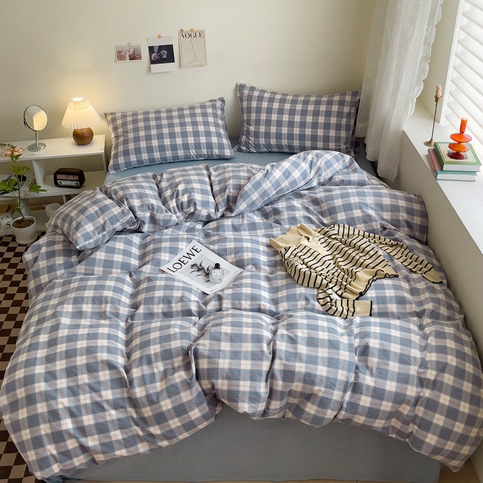 91家纺网 家纺一手货源 找家纺 大柏树 2025新款A类色织全棉水洗棉单品系列-四件套 简兮兰