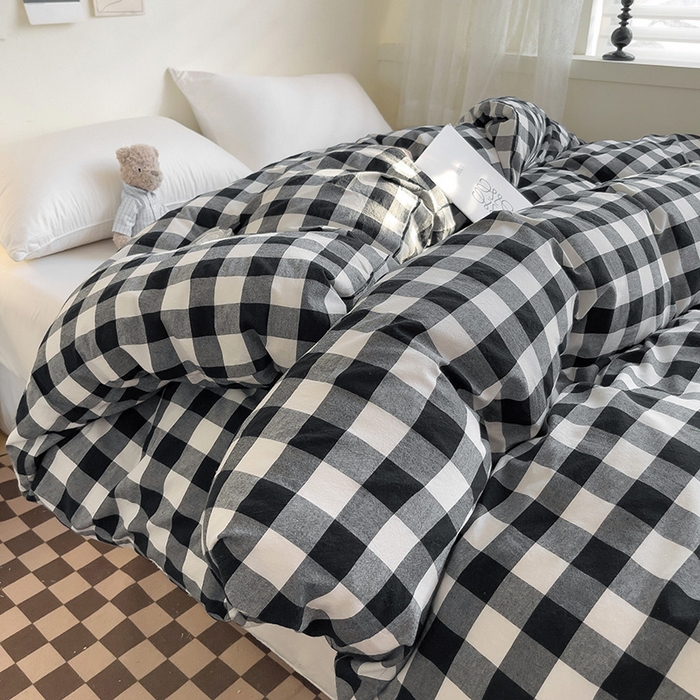 91家纺网 家纺一手货源 找家纺 大柏树 2025新款A类色织全棉水洗棉单品系列-单被套 黑白中格