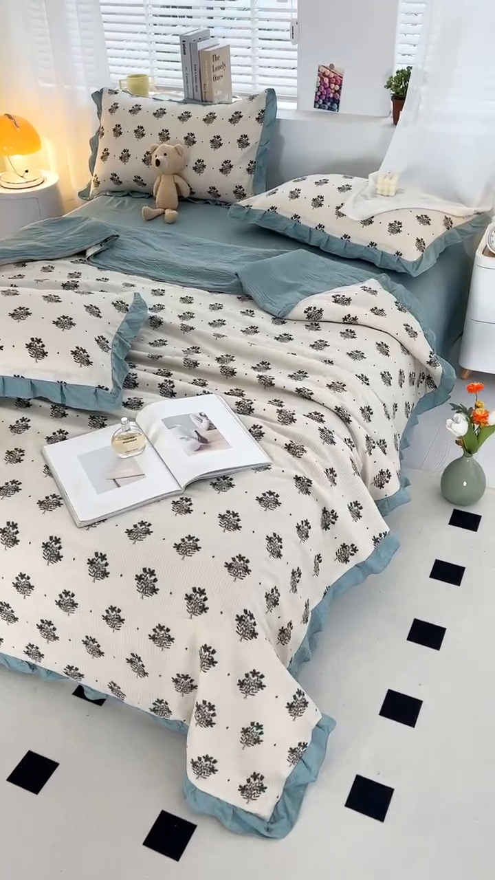 91家纺网 家纺一手货源 找家纺 富之航 2024新款时尚舒适泡泡棉夏被四件套晴朗