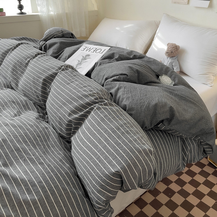 91家纺网 家纺一手货源 找家纺 大柏树 2025新款A类色织全棉水洗棉单品系列-单被套 灰细条