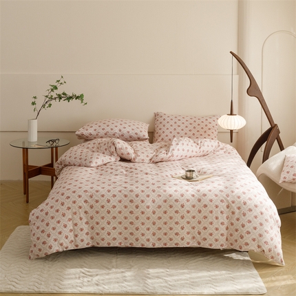 91家纺网 家纺一手货源 找家纺 瑞米家居 2024新款A类全棉针织棉四件套 蔓藤花-粉