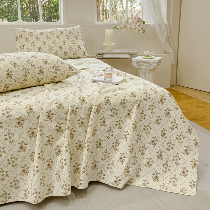 91家纺网 家纺一手货源 找家纺 金丝鸟 2024新款成人款A类全棉老粗布床单 蔷薇