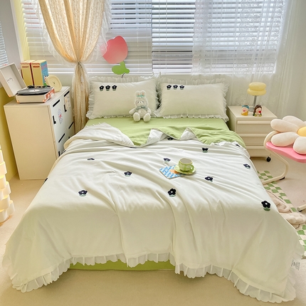 沐慕 2024新款毛巾绣印花夏被四件套 小黑花