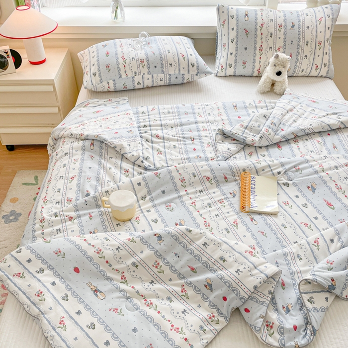 91家纺网 家纺一手货源 找家纺 沐慕 2024新款小清新加厚亲肤针织棉夏被 盛夏