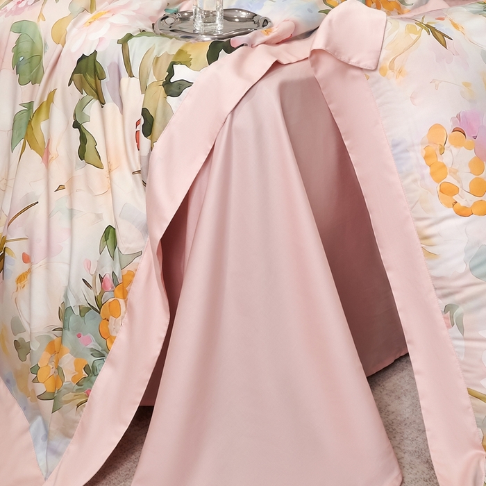 91家纺网 家纺一手货源 找家纺 榻尚家居 2024新款天丝棉数码印花四件套 千黛粉