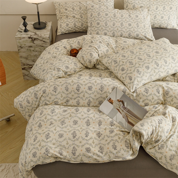 91家纺网 家纺一手货源 找家纺 瑞米家居 2024新款A类全棉针织棉四件套 觅风拾花