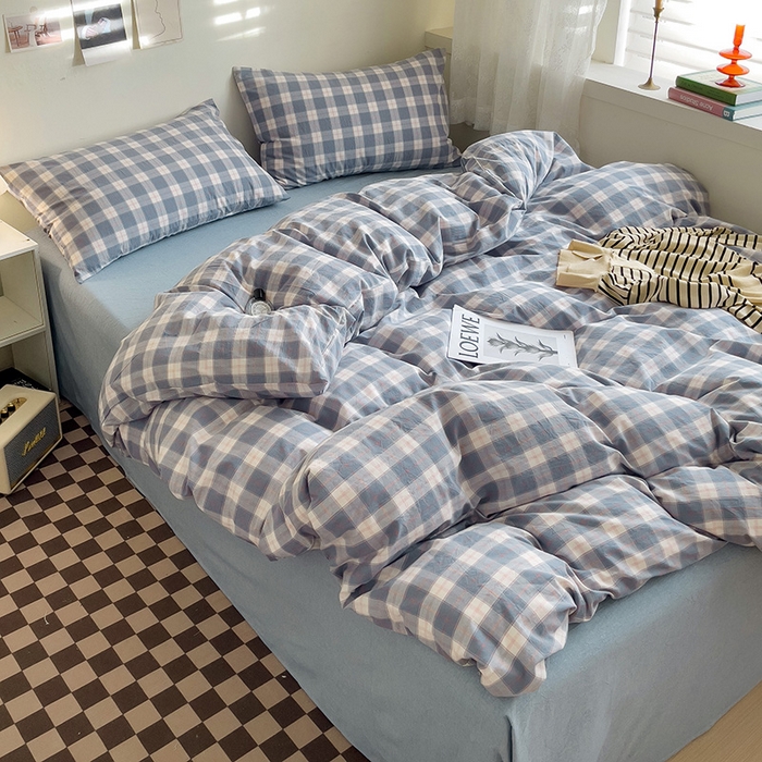 91家纺网 家纺一手货源 找家纺 大柏树 2025新款A类色织全棉水洗棉单品系列-四件套 简兮兰