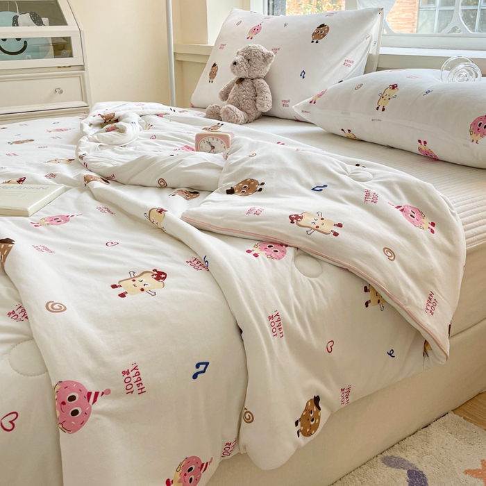 91家纺网 家纺一手货源 找家纺 沐慕 2024新款小清新加厚亲肤针织棉夏被 甜甜圈