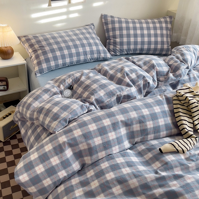 91家纺网 家纺一手货源 找家纺 大柏树 2025新款A类色织全棉水洗棉单品系列-四件套 简兮兰