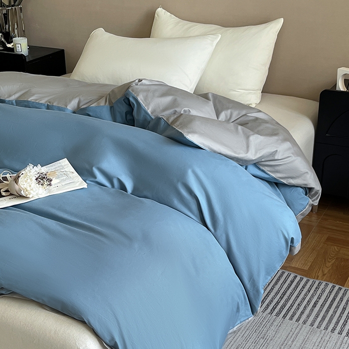 91家纺网 家纺一手货源 找家纺 澳梵2024新款60s全棉纯色单品被套 莱茵蓝-椰子灰