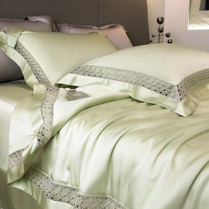 91家纺网 家纺一手货源 找家纺 （总）佳汐蓝家纺 新款60支莱赛尔天丝镂空花边丝悦系列夏被四件套