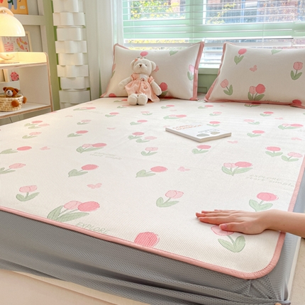 91家纺网 家纺一手货源 找家纺 （总）沐慕 2024新款小清新印花冰藤床笠系列