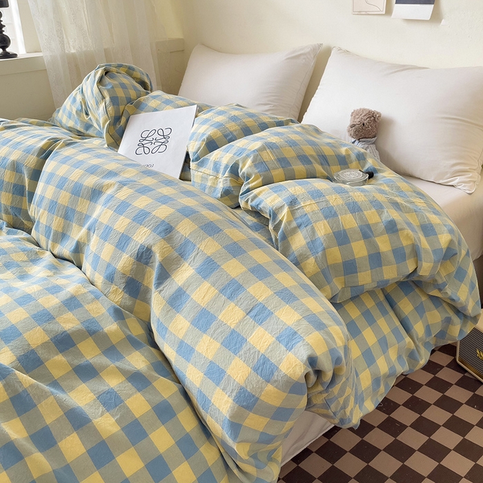 91家纺网 家纺一手货源 找家纺 大柏树 2025新款A类色织全棉水洗棉单品系列-单被套 蓝黄三分格