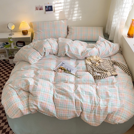 91家纺网 家纺一手货源 找家纺 （总）大柏树 2025新款A类色织全棉水洗棉无印风四件套床单被套枕套