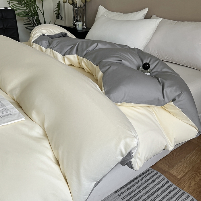 91家纺网 家纺一手货源 找家纺 澳梵2024新款60s全棉纯色单品被套 奶昔白-椰子灰