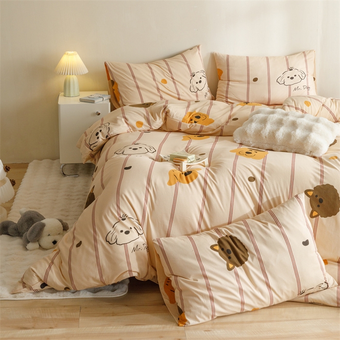 91家纺网 家纺一手货源 找家纺 瑞米家居 2024新款A类全棉针织棉四件套 调皮汪